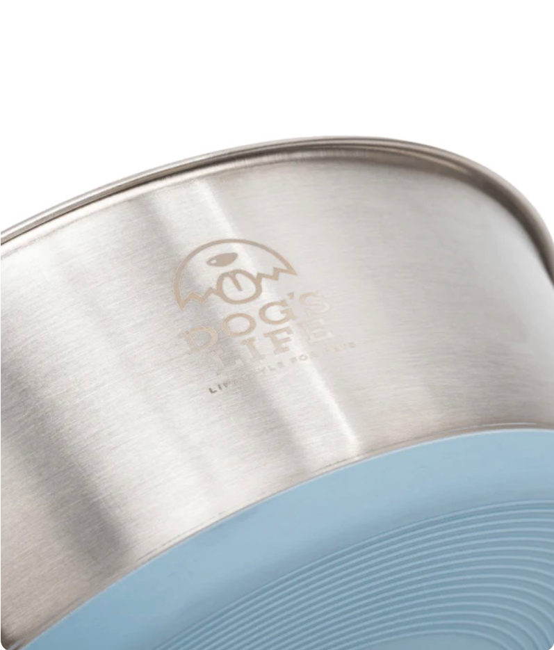 Dogs life stainless steel bowl fuel for adventure blue S