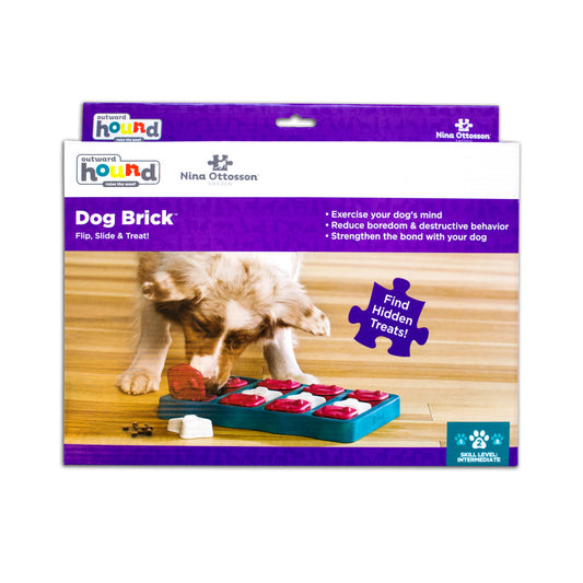 Outward Hound by Nina Ottosson Dog Brick Treat Puzzle Enrichment Toy, Level 2 Intermediate Game, Blue