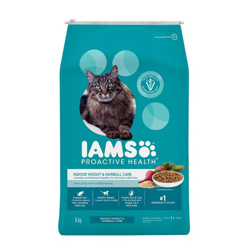Iams Cat Dry Indoor Weight & Hairball Chicken Adult 8kg