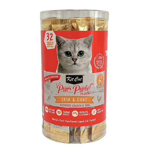 Kit Cat Purr Puree Plus+ Tuna Skin & Coat Care Cat Treats singles