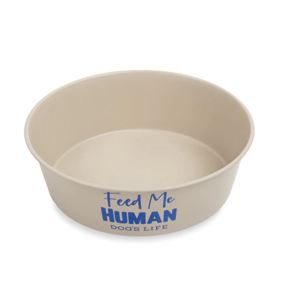 Dogs life stainless steel bowl feed me human beige L