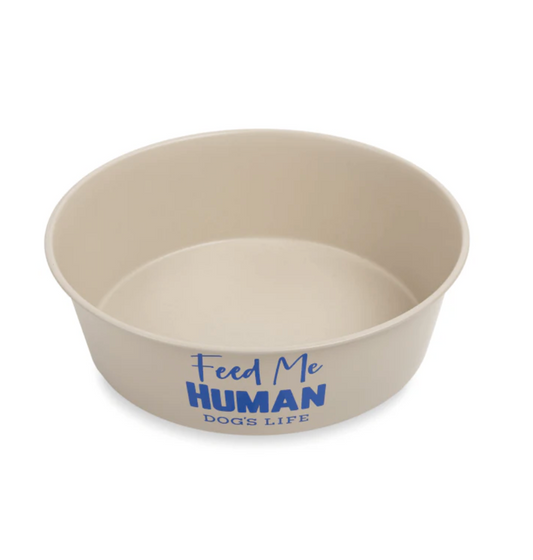 Dogs life stainless steel bowl feed me human beige L