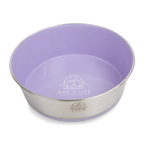 Dogs life stainless steel bowl fuel for adventure lilac L